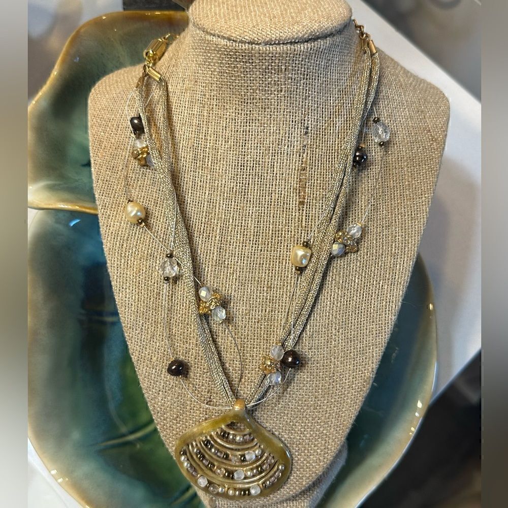 Chicos illusion Necklace Gold Tone Shell Pendant